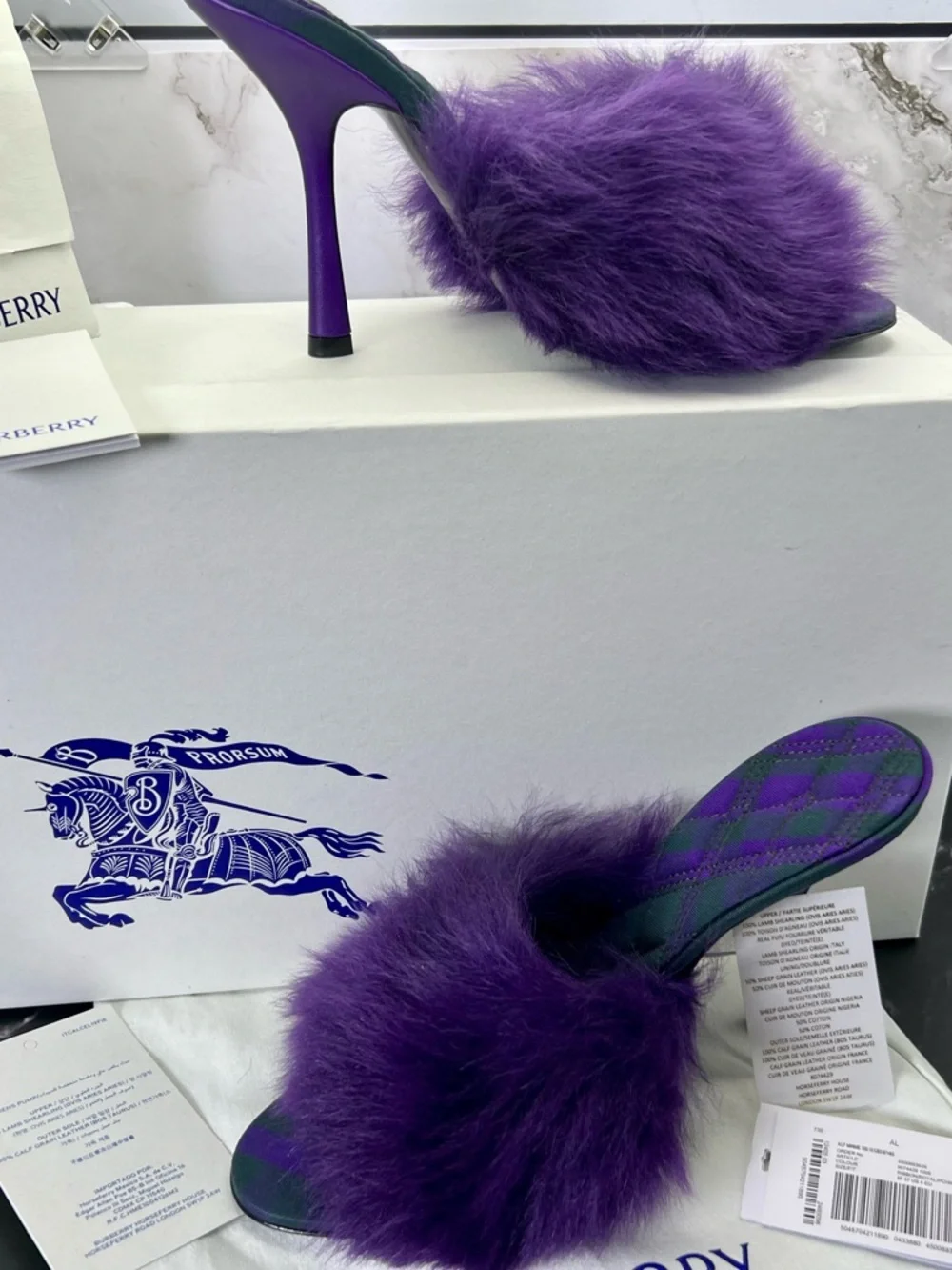 Burberry Purple Minnie Real Fur Shearling Stiletto Mules Full Inclusion. Size 37 - Picture 10 of 12